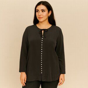 🖤 Due Per Due 100% Silk Black Long Sleeve Blouse – Vintage & Timeless Size 8